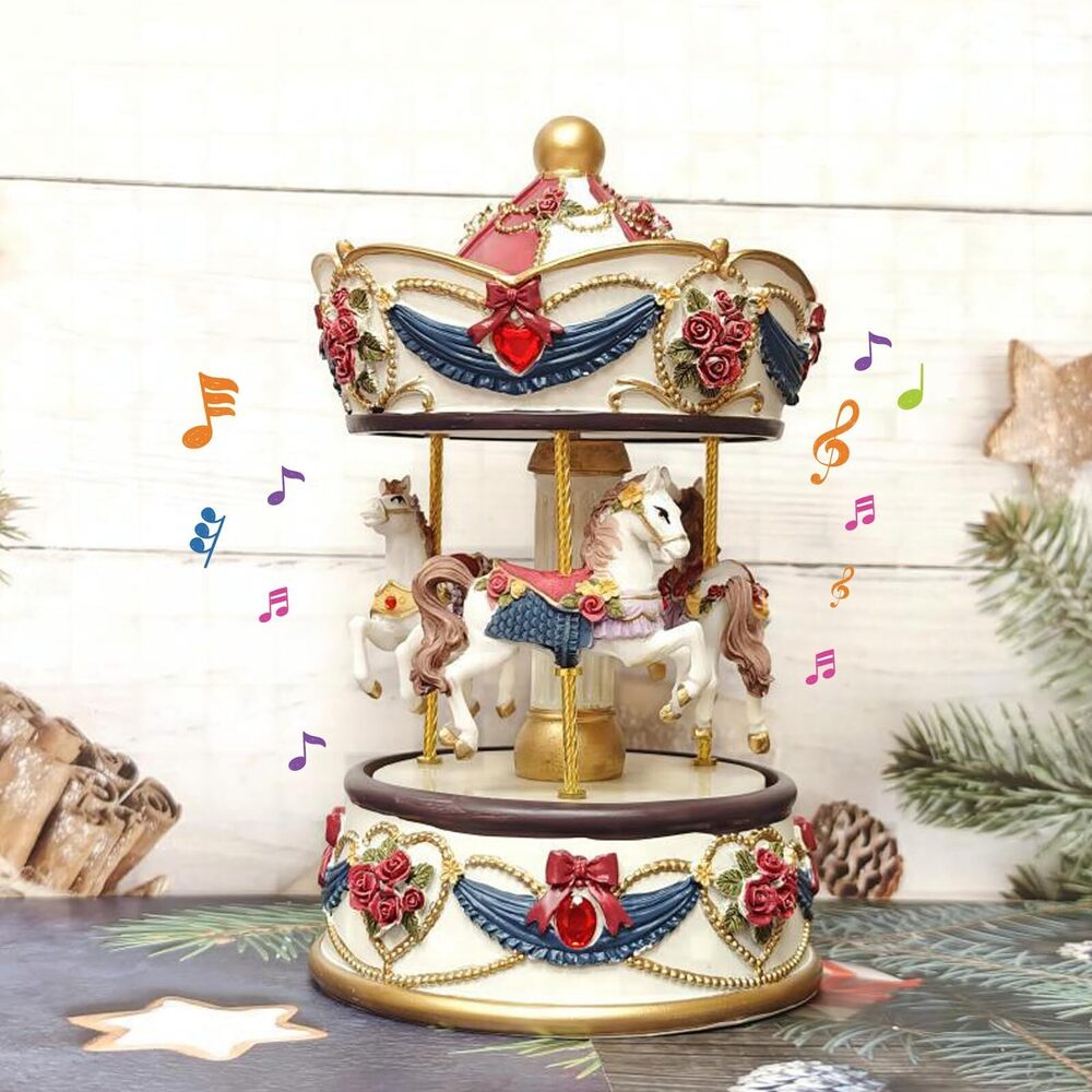 6973 Carousel Music Boxes for Girls Merry-Go-Round Horse Musical Box with 3